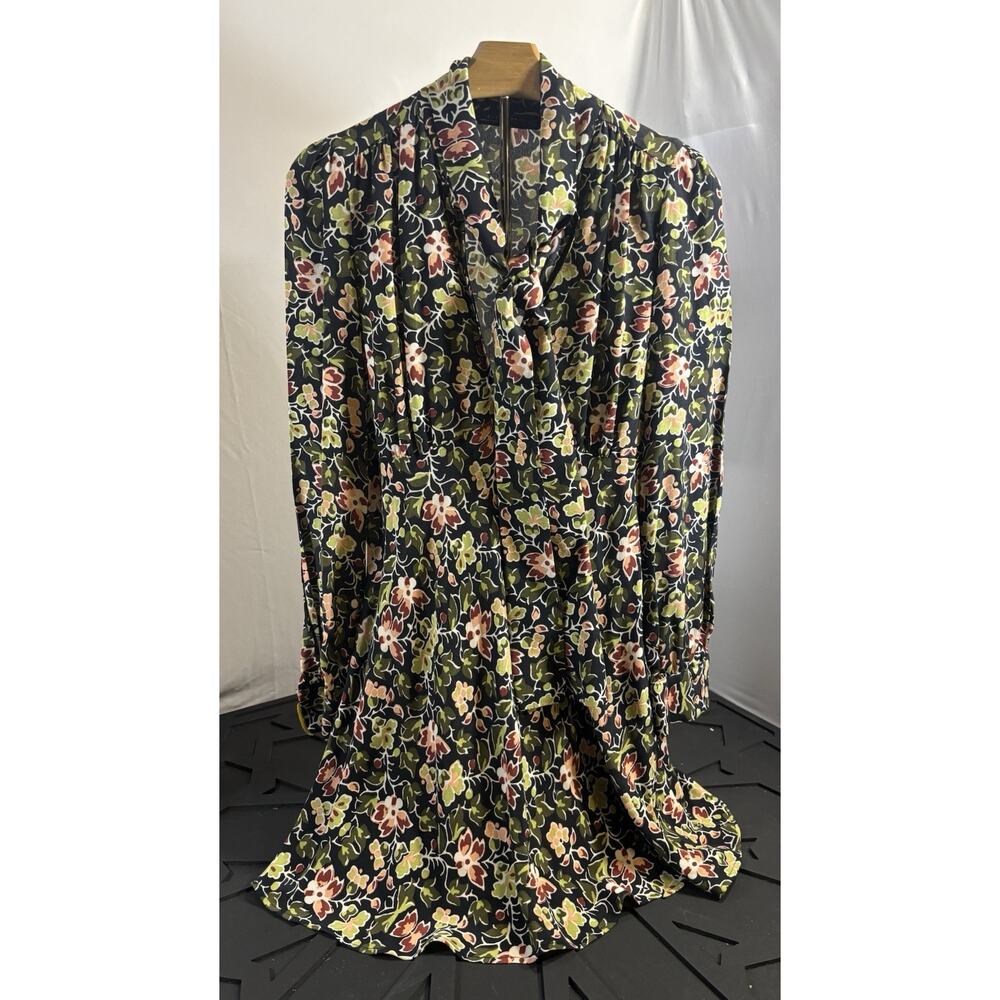Zara Floral Midi Dress Tie Neck Boho Cottagecore Dark Academia M